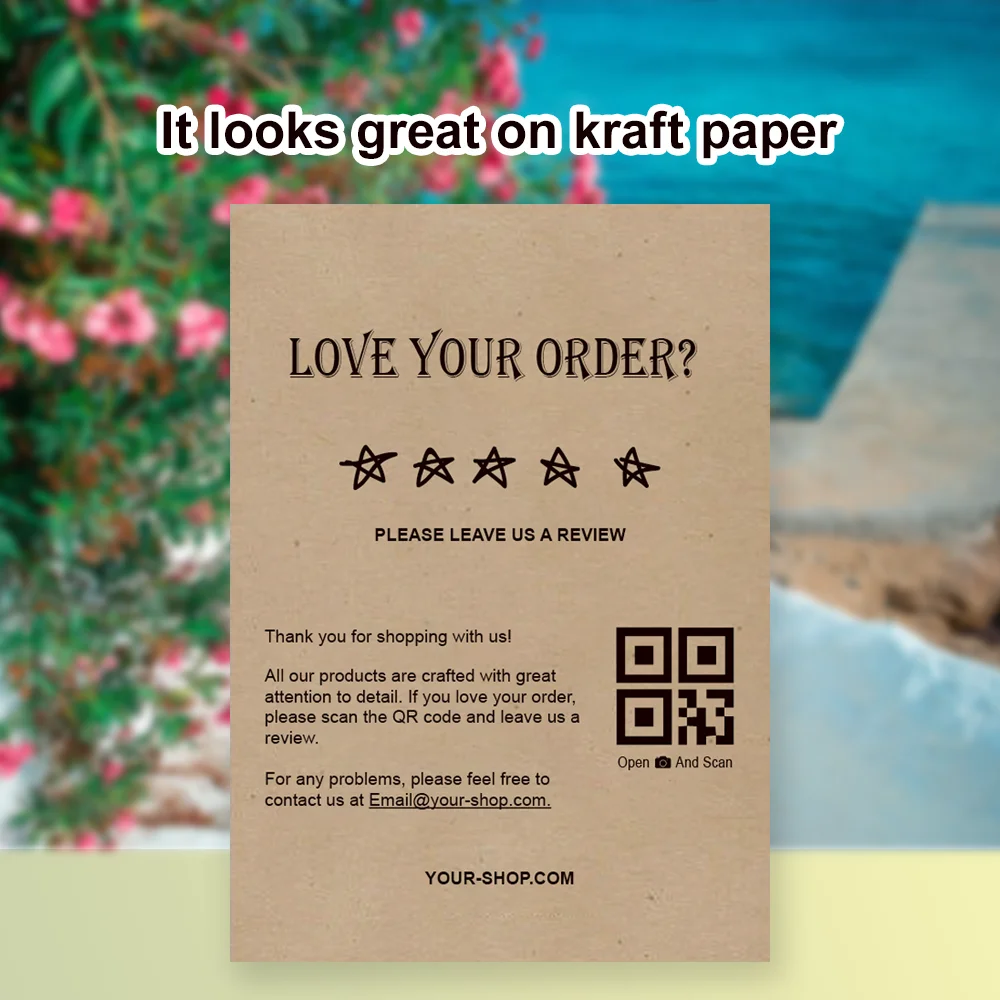 

50Pcs Kraft paper Feedback Cards Packaging Inserts for Sellers and Printable Review Cards 10X14cm Please leave us 5 stars review