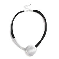 Amorcome Unique Design Big Round Metal Necklace Women Fashion Jewelry Black Rope Pendant Leather Chokers Collar Collier Femme