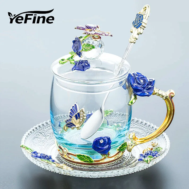 YeFine 320 & 350 мл термостойкая стеклянная чашка с эмалированной ручкой прозрачные