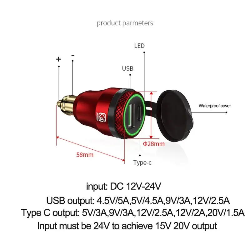 Водонепроницаемый мотоцикл 12V 24V QC3.0 Тип usb C PD быстрая Зарядное устройство Мощность адаптер Hella DIN разъем для BMW Ducati Триумф мотоциклетная обувь застёжка