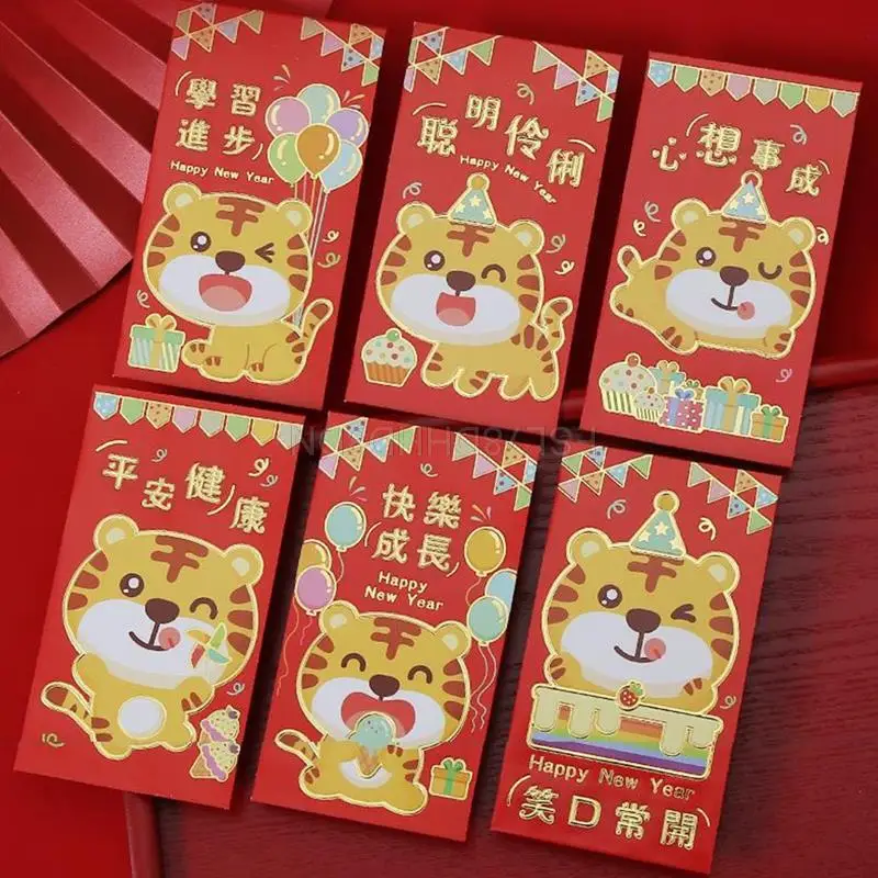 6pcs Tiger Zodiac Red Envelopes Red Packet Spring Festival Hongbao Traditional Gift Red Packages 2022 Chinese New Year Mascots
