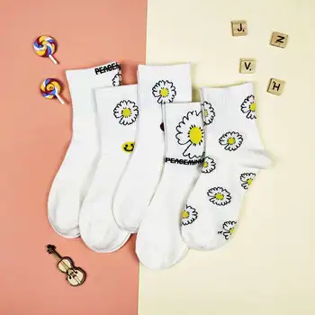 

Pure white floret i tide socks children's long tube versatile cute high Bang tube autumn winter cartoon