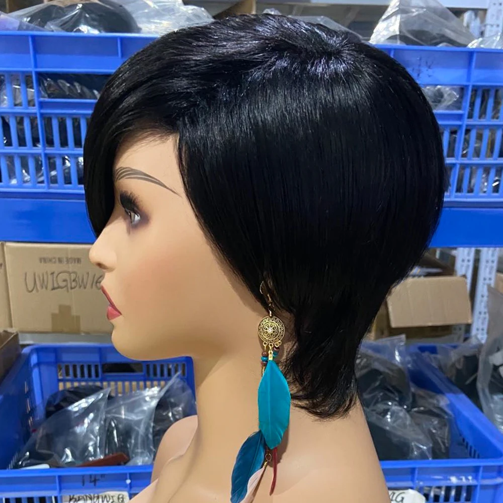 Pixie Cut Short Human Hair Wig With Bangs Straight Bob Short Human Hair Wigs Ombre Color 99j Full Machine Wigs For Black Women Pixie Cut Short Human Hair Wig With Bangs Straight Bob Short Human Hair Wigs Ombre Color 99j Full Machine Wigs For Black Women
