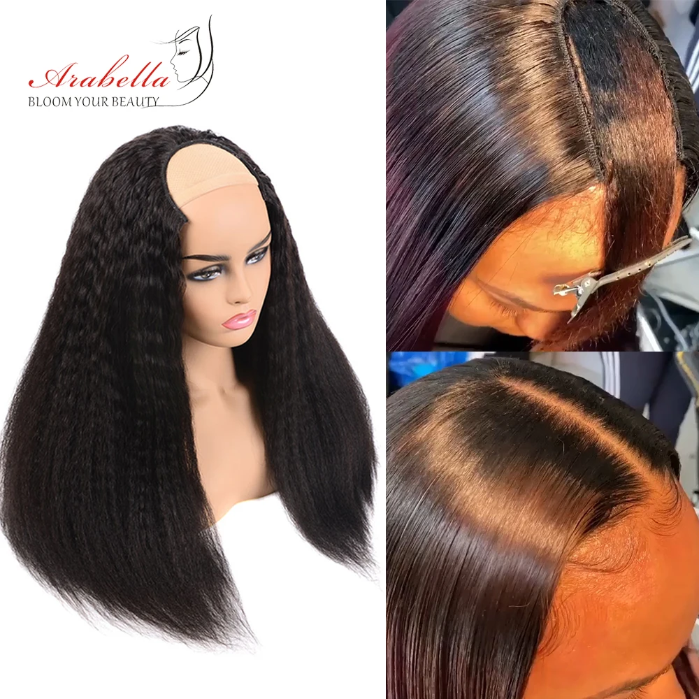 Koop U Deel Pruik Braziliaanse Kinky Steil Haar Natuurlijke Kleur 100% Remy Menselijk Haar Pruiken Arabella Italiaanse Yaki Haar Menselijk Haar pruiken