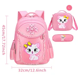 Pink Cat Cartoon Children's Backpack Set - 3 Piece School Bags (3 Pieces  Large)