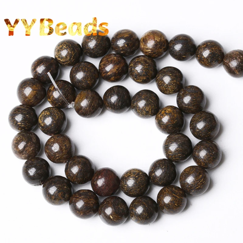 자연 다크 브라운 Bronzite 스톤 비즈 보석에 대 한 라운드 느슨한 매력 비즈 DIY 팔찌 여성 목걸이 만들기 4 6 8 10 12mm