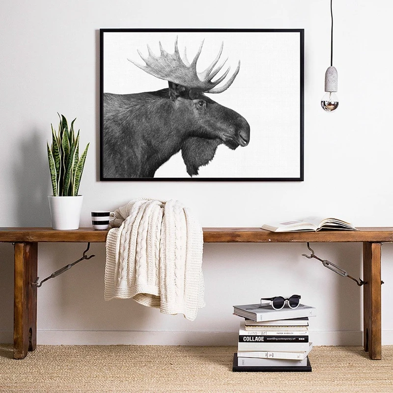 Forest-Animal-Moose-Farmhouse-Wall-Art-Canvas-Poster-Print-Black-White-Photography-Retro-Wall-Picture-Farm