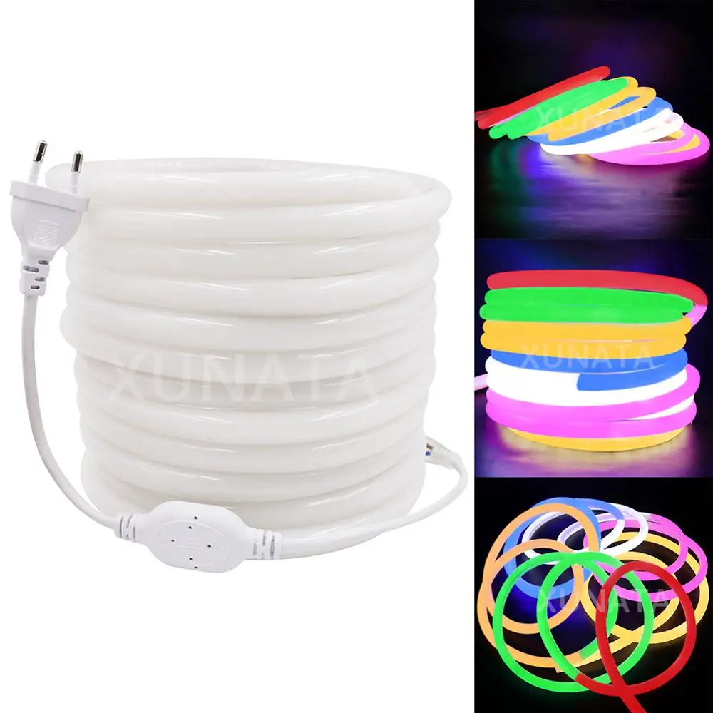 360 Round Led Neon Tube AC 220V 230V 240V SMD 2835 Flexible Neon Strip For Outdoor Decorative Lighting 1m 2m 5m 10m 20m 50m 100m