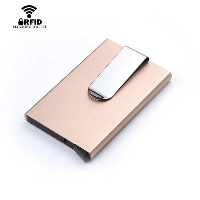 Bisi Goro Rfid держатель для карт, мужской кошелек, сумка для денег, мужской повседневный черный короткий кошелек, металлический алюминиевый тонкий кошелек, мини-кошельки