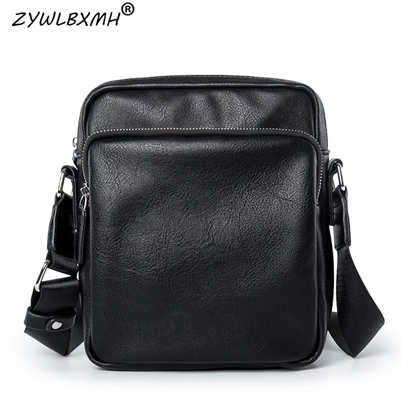 

ZYWLBXMH Solid Color Shoulder Bag Double Layer Messenger Bag Waterproof PU Leather Square Bag Vintage Men' Bag Bolso Hombre
