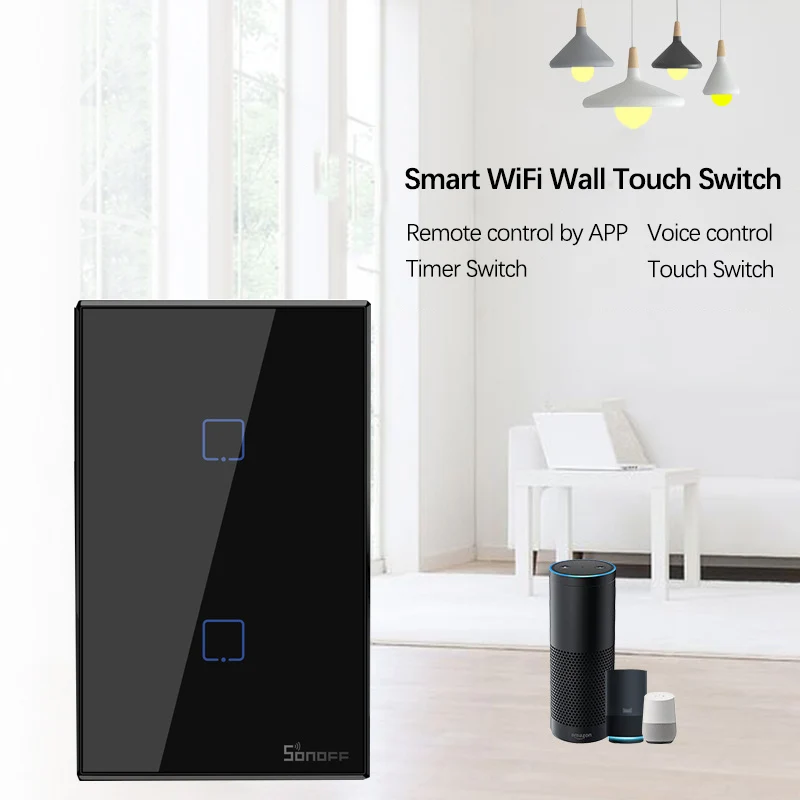Интеллектуальный выключатель света Sonoff T3 черный 1/2/3 433 RF пульт дистанционного управления умный переключатель Wi-Fi с границы таймер работает с Alexa Google Home