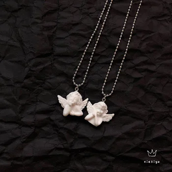 

Cute Cupid Angel Pendant Stainless Steel Necklace, Long Chain Baby Shaped Jewelry Sweetheart for Women Man Friendship Girl Gifts