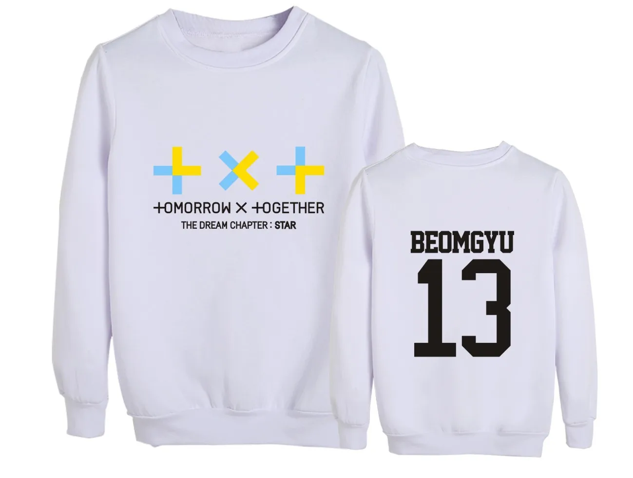 KPOP TXT комбинация в виде головы мечты звезда тот же абзац круглый вырез свитер для мужчин и женщин Прямая поставка - Цвет: white1