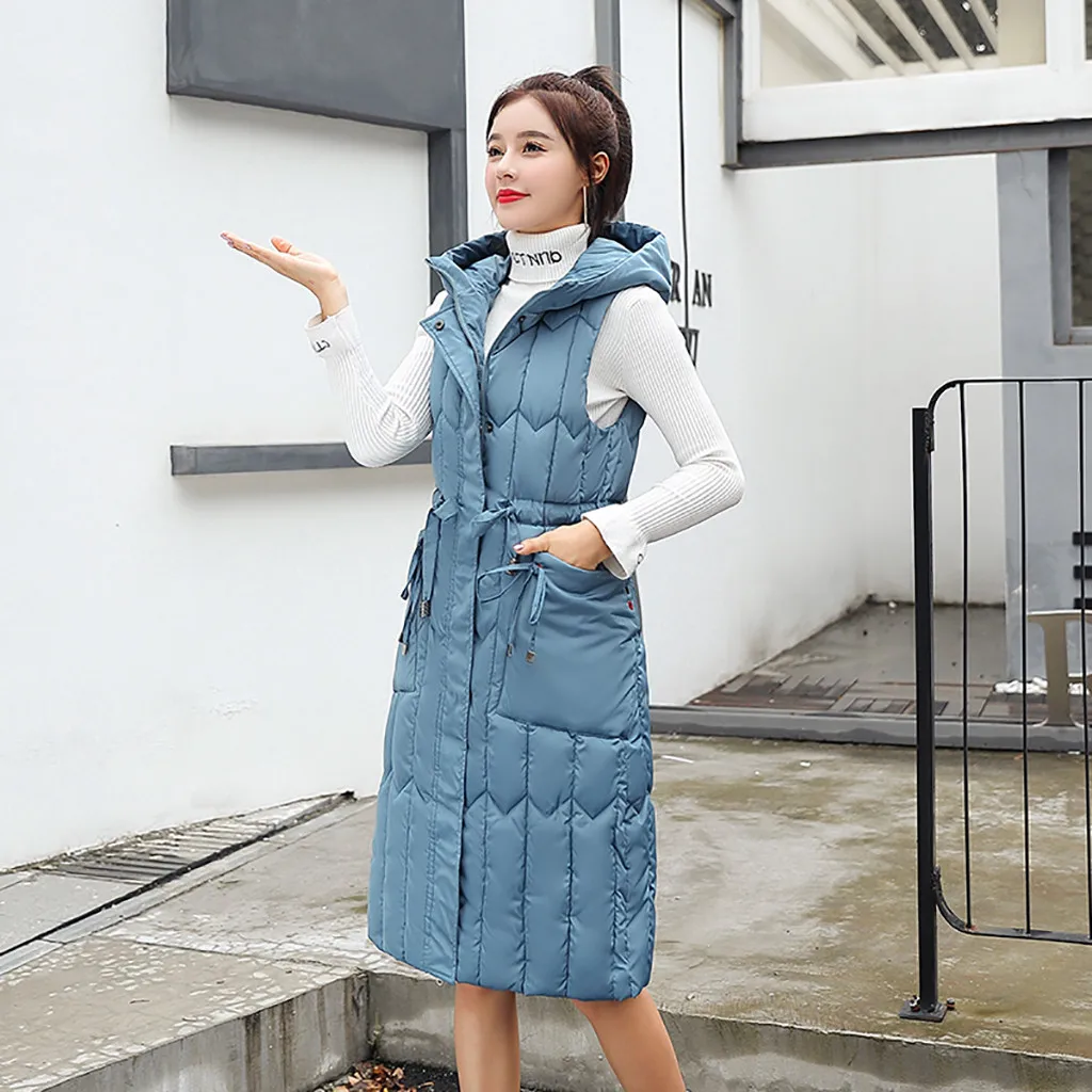 Jaycosin Женский Повседневный зимний свободный плотный легкий жилет с капюшоном на молнии с карманами удобная куртка без рукавов 116#5