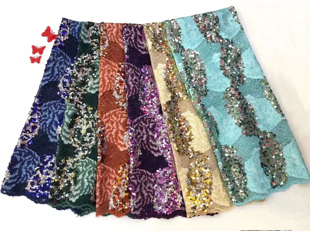 HHigh quality new style Sequin embroidery African lace fabric, French Sequin lace fabric FD1011
