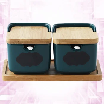 

Ceramics Seasoning Pot Kitchen Square Seasoning Pot Simple Storage Box for Home (Green Number 2 Style)