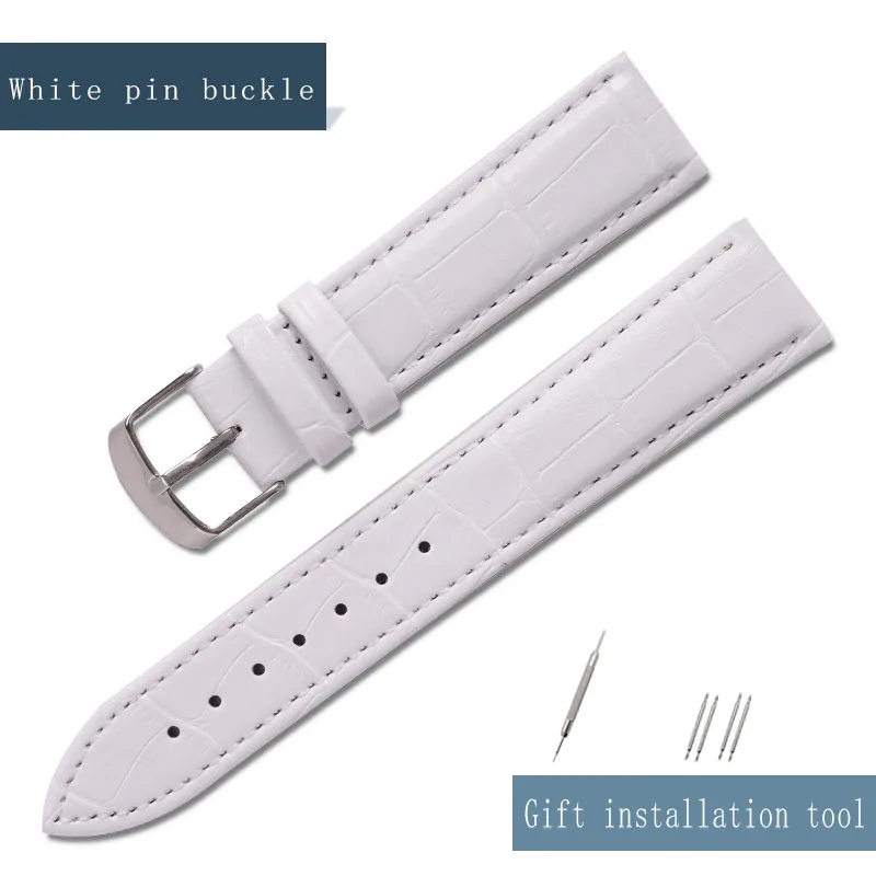 white pin buckle Ремешок для часов OT для мужчин G из натуральной кожи, 12 мм, 14 мм, 16 мм, 18 мм, 19 мм, 20 мм, аксессуары для часов, женский и мужской ремень, несколько цветов - Цвет ремешка: white pin buckle