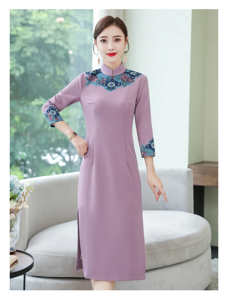 ASYH-8225# Высокий воротник Таро розовые платья матери невесты свадебное платье Cheongsam длинное бархатное и плотное платье
