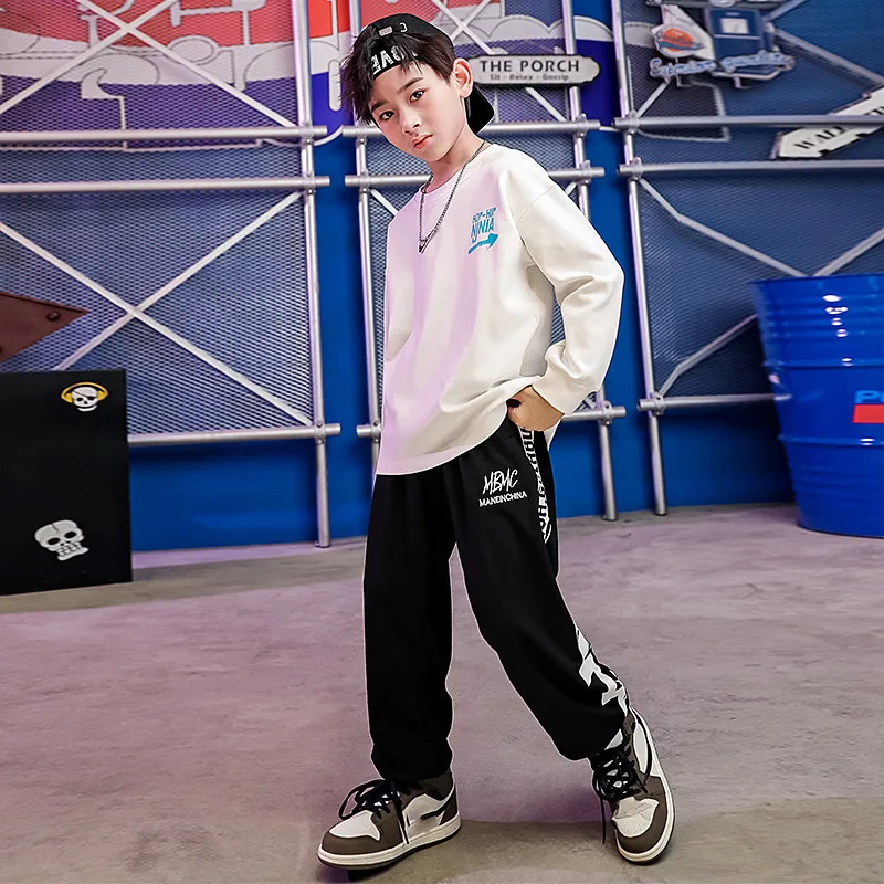 2020 Boys Hip-Hop Dance Clothes Kids Summer Loose Long-Sleeved T-Shirt Vest Jean Pants Children Jazz Street Wear Stage Outfits (8)