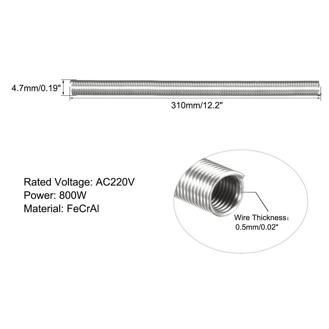 Heating Element Coil Wire AC220V 800W / AC110V 200W Heater Wire 4.7mm*310mm