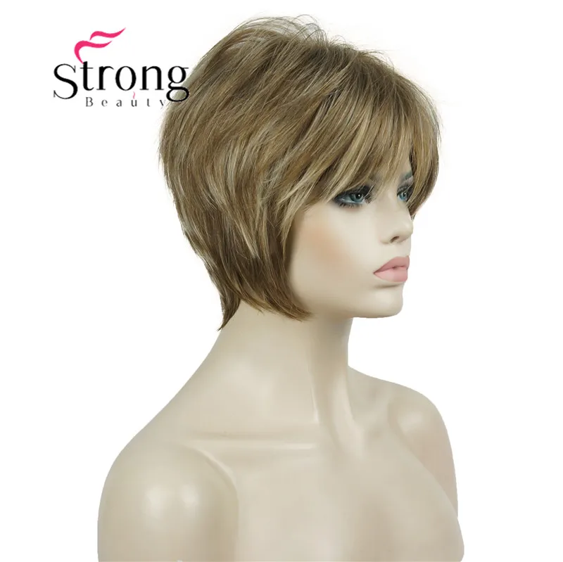StrongBeauty короткий слоистый блондин Толстый Пушистый полный синтетический парик Тепло ОК - Цвет: L12-26