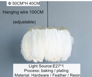 D 50CM Without Bird LukLoy современный перо Led люстра ресторан простой Креативный дизайн подвесной светильник Гостиная Белый романтический светильники - Цвет абажура: D 50CM Without Bird