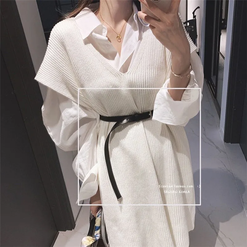 

2020 Autumn Winter Long Sweater Vest for Ladies Elegant Fashion Chic Design All-match Sweater Vest Simple Solid Vests for Lady