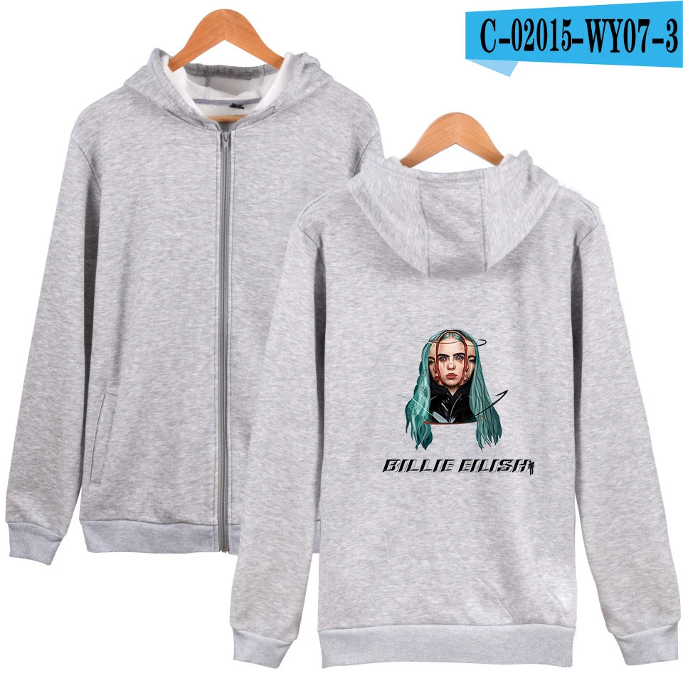 Толстовка в стиле хип-хоп Billie Eilish, мужская куртка на молнии, Kpop Singers, куртка, пуловер, Harajuku, Повседневная Толстовка в стиле аниме, уличная одежда - Цвет: Gray