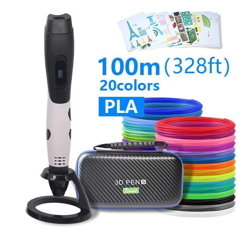 White pen PLA100m 3d ручка 3d-ручки, светодиодный дисплей, ABS / PLA-филамент, 3-я ручка Добавить специальные брекеты для защиты рук,с 5 В в 2A usb адаптер 3d-печатные ручки Рождественские подарки - Цвет: White pen PLA100m