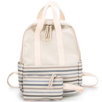 

Fashion Fresh Striped Backpack Simple Sen Vintage Look Girl Shoulder Bag Large Capacity Campus Style Backpack