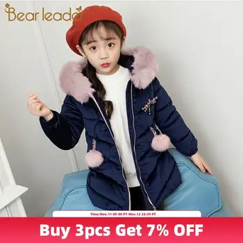 

Bear Leader Girl Outwear Winter Warm Clothes Wool Coat Hooded Fur Collar Jackets Teenager Christmas Outfit Thick Cotton Clothing