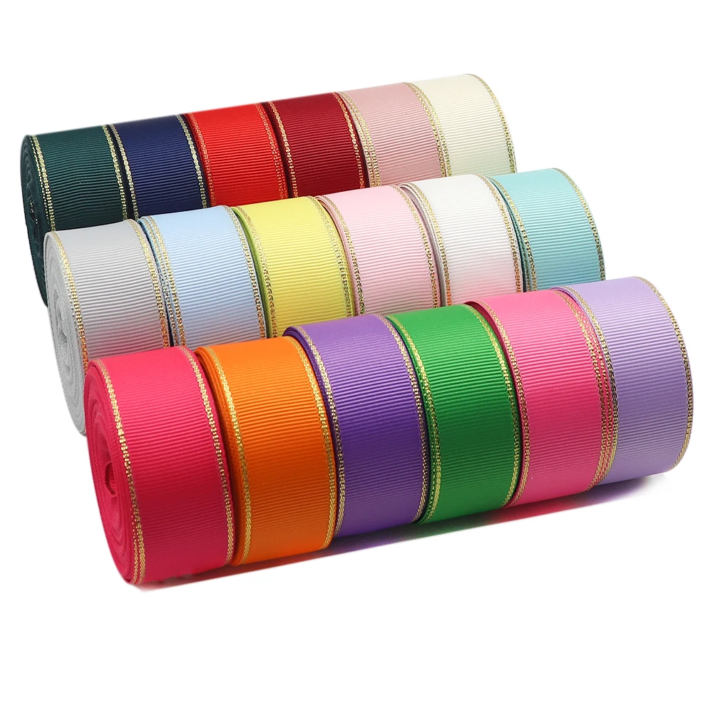 10 Yards 10MM/25MM/38MM Glitter Gold Edge Grosgrain Ribbon For Hair Bows/ Gift Packaging DIY Christmas Decor Materials Y19042101 grosgrain ribbon