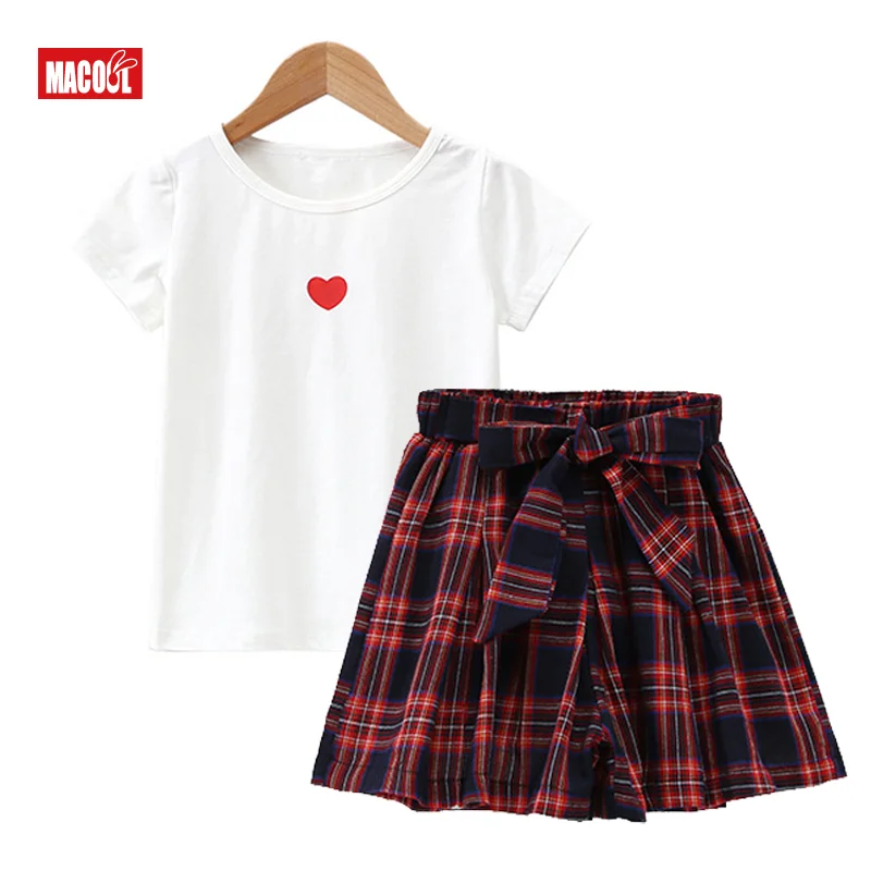 

Girls Clothing Sets 2020 New Style Summer Children's sports suit t shirt Plaid skirt 2pc Kids Clothes big girl teenagers outfits