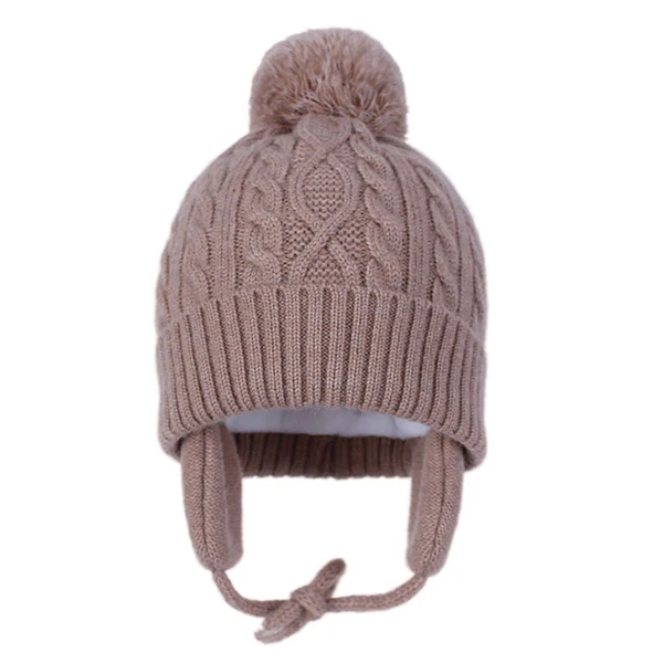 Детская шапка-ушанка для мальчиков и девочек; зимняя шапка из флиса с теплым помпоном; лыжный аксессуар; головной убор - Цвет: coffee
