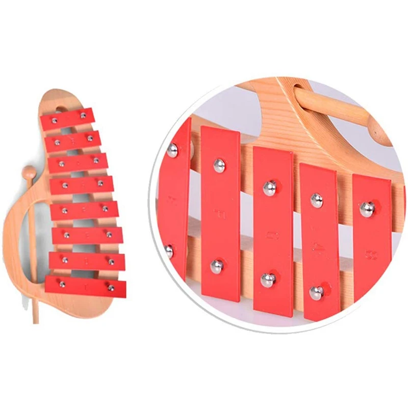 ABUO-Hand Knock Xylophone Glockenspiel with Mallets 8 Tones Aluminum Sheet Wooden Musical Instrument Preschool Educational Toy f