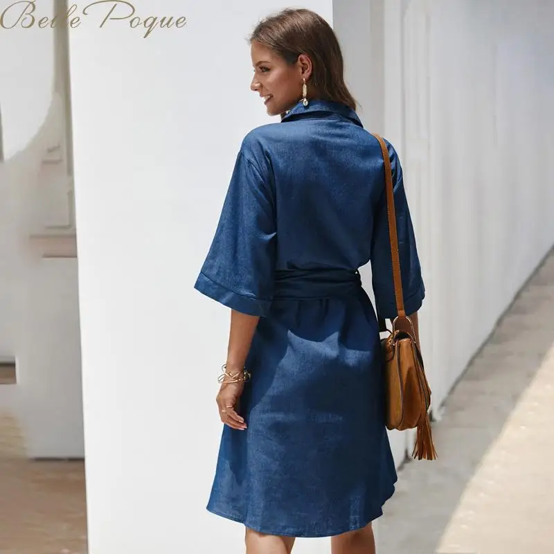 Belle Poque, женское осеннее платье-свитер на пуговицах, Vestidos, одноцветные элегантные платья с длинным рукавом, свободные офисные платья