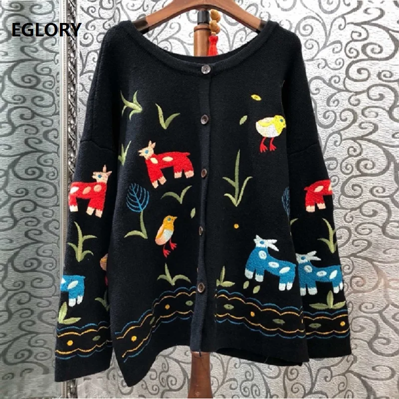 

2019 Autumn Casual Cardigan Jacket Women Cute Animal Flower Patterns Knitting Long Sleeve Sweater Cardigans Female Soft Knitwear