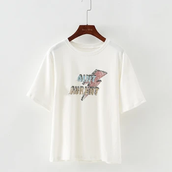 

AINT AURENT Women Summer T-shirt Letter Print O-Neck T Shirt Harajuku Short Sleeve Leisure Tops & Tees Female Fashion White Tee