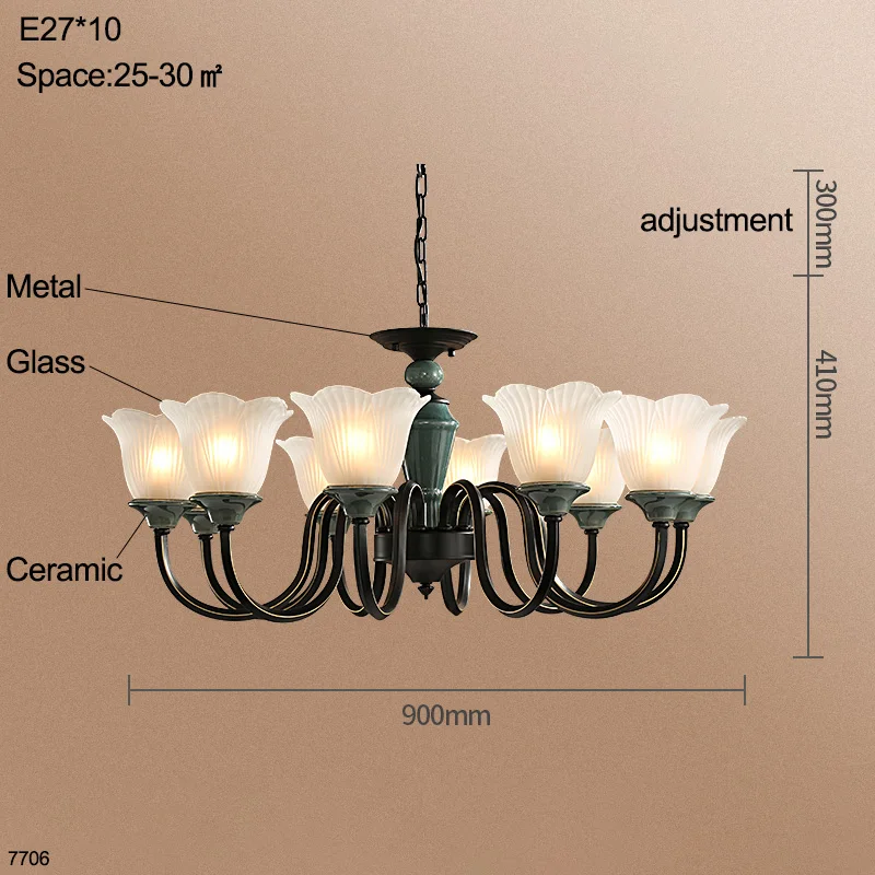 Modern lustres for living room black chandelier lighting dining chandelier with porcelain Fixtures bedroom ceramic ceiling lamp - Цвет абажура: E27x10 Pendant