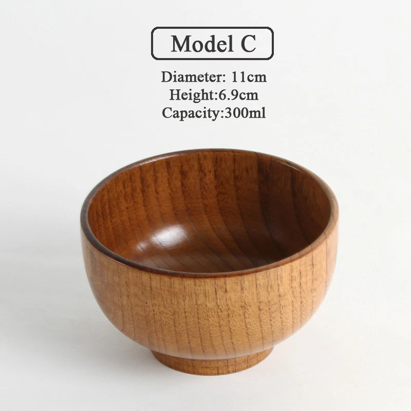 Model C Японский стиль, Деревянная миска, посуда, суп/салат, рисовые миски для лапши, контейнер для еды, Деревянная миска для еды для детей - Цвет: Model C