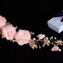 Персиковый розовый превосходный жемчуг Невесты повязки головной убор для невесты гребень аксессуары, горячая Корейская рукоделие из хрусталя волос свадебная тиара