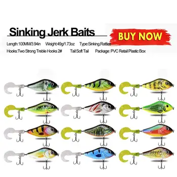 

Jerkbait Set Fishing Lures 100MM 49G Slider Swim Action with Soft Tail Slow Sinking Hard Body Fishing Jerk Bait for Pike Musky