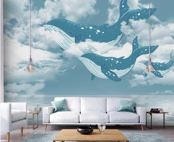 

CJSIR Custom Wallpaper Mural Nordic Creative Mediterranean Ocean Sky Whale Children's Room Background Wall Papel De Parede