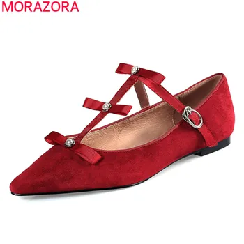 

MORAZORA 2020 summer new arrive Mary Jane shoes high quality red color single shoes comfortable pointed toe women flats