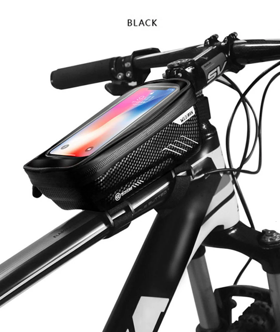 Clearance WILD MAN Mountain Bike Bag Bicycle Front Frame Top Tube Bag Waterproof Touch Screen Mobile Phone Case for 4.7-6.5 inch Cellphone 23
