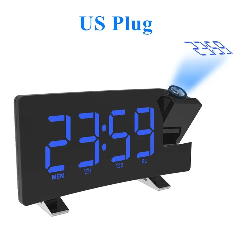 FM радио проекционный будильник 8 дюймов светодиодный экран Поддержка двойные сигналы функция повтора сигнала с usb зарядным портом EU/US Plug - Цвет: Blue-US Plug