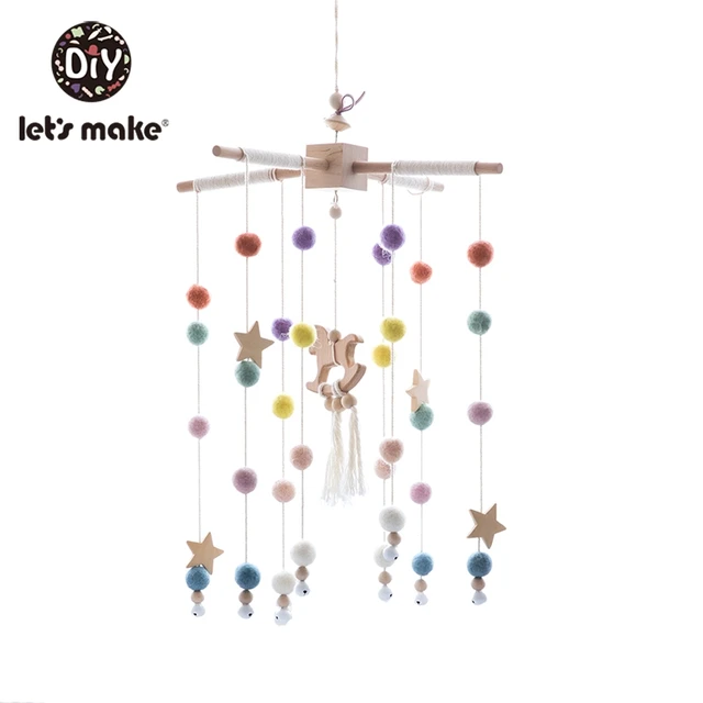 Let'S Make Wood Baby Bed Toys Gift Crib Mobile Infant Room Stroller Music Baby Felt Wool Ball Rattles Wooden Teether Toys Horse Set