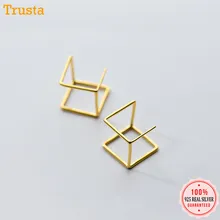 Trusta 925 пробы серебряные серьги Золотой/Серебряный тон кубические серьги-гвоздики модные серьги 1 пара для женщин ювелирные изделия DS1273