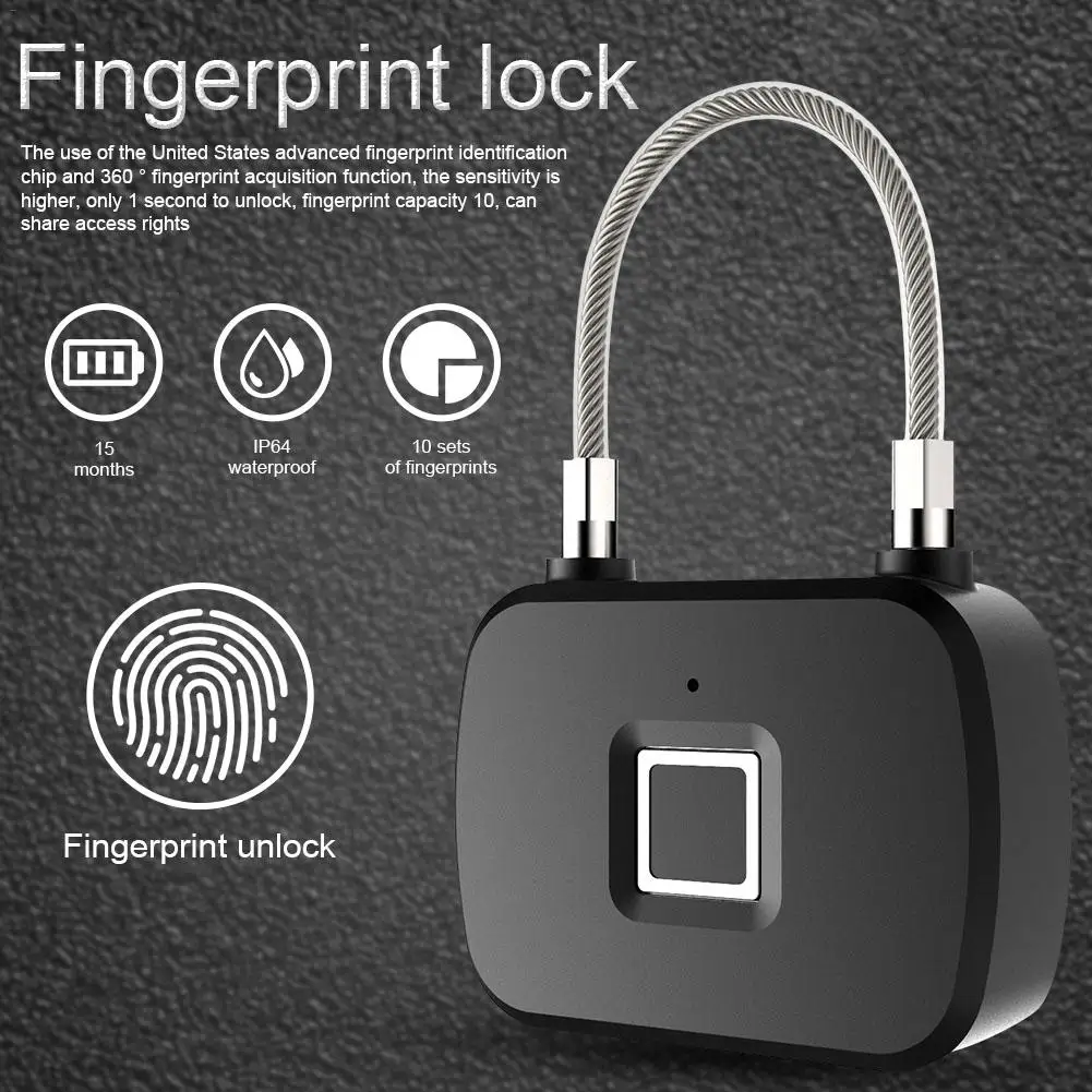 

Bicycle Lock Anti Theft Keyless USB Rechargeable Door Lock Fingerprint Smart Padlock Quick Unlock Metal Chip Lock For Bike