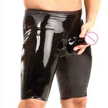 

Hot 2020 Sexy Mens Shorts Black Patent Leather Shorts Skinny Performance Men Short